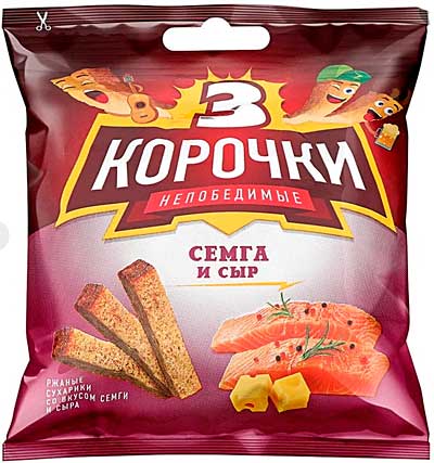 Сухарики ржаные 3 Корочки семга и сыр, калорийность