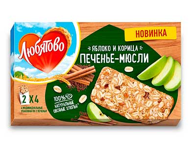 Печенье мюсли Любятово с яблоком и корицей, калорийность