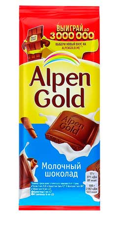 Шоколад Альпен Гольд (Alpen Gold) молочный, калорийность